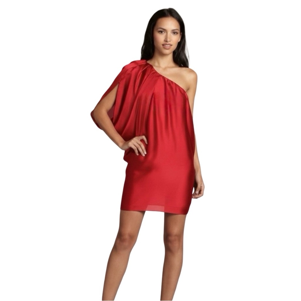 AQUA Red One Shoulder Batwing Cocktail Dress Item 0323